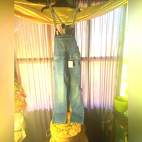 FRAME DENIM Straight Leg Distressed Suspenders Overalls ROADIES Blue - Picture 4 of 16